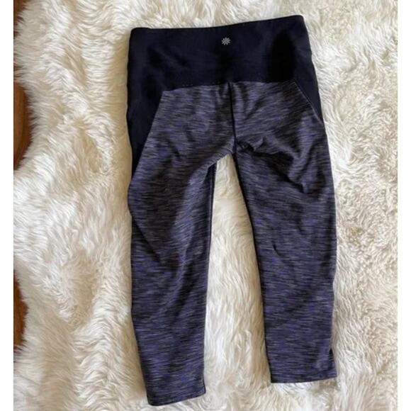 Athleta XS Tangram Capri Leggings Purple Stripe - Picture 3 of 4